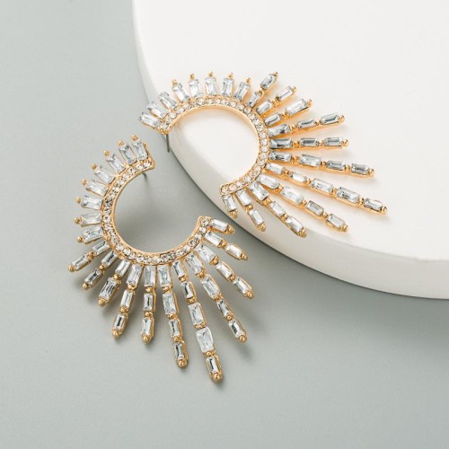 personality half sun flower Alloy diamond Rhinestone fully-jewelled earrings woman occidental style temperament 