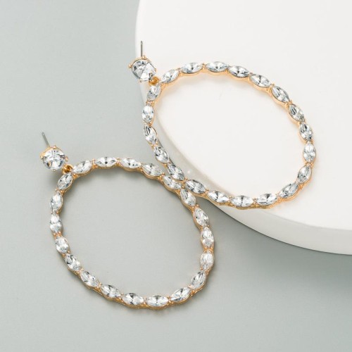 occidental style exaggerating personality geometry Round big circle earrings Alloy diamond trend pendant ear stu