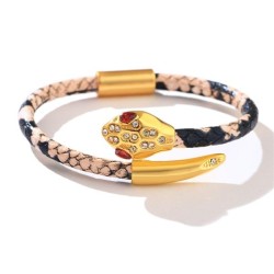  print leopard bronze snake head bracelet embed bangle occidental style