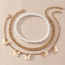 F occidental style  retro chain Pearl foot  punk brief butterfly pendant Ankle..