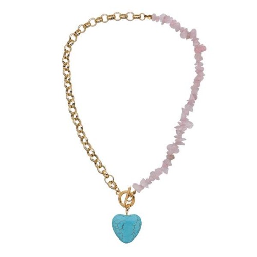 Bohemian style turquoise love pendant temperament necklace woman temperament Irregular crystal splice necklace