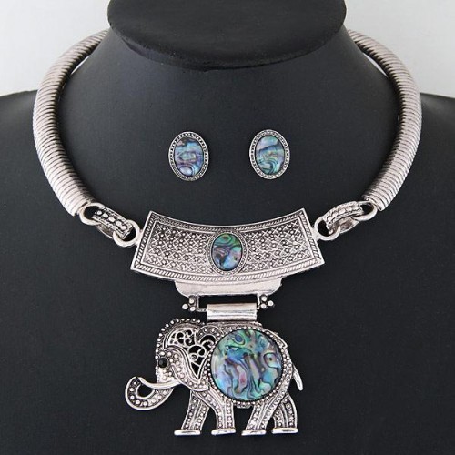 occidental style  trend  Metal concise lovely elephant Collar necklace ear stud  set