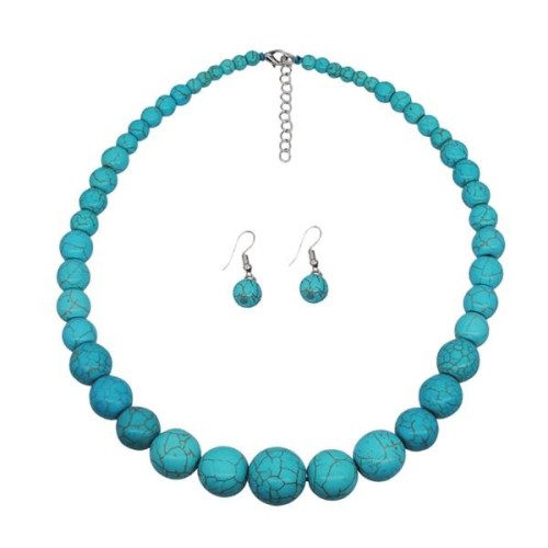 Bohemian style handmade beads turquoise short clavicle necklace occidental style retro chain set