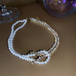 Koreains wind brief personality necklace diamond Pearl splice short style chai..