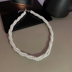 Korea big multilayer Pearl twining necklace fashion brief personality chain te..