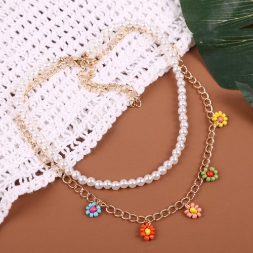 occidental style Bohemia handmade Pearl flowers beads multilayer necklace  creative trend brief