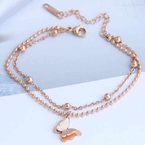 fine  Korean style fashion concise titanium steel sweetOL personality butterfly woman Double layer bracelet