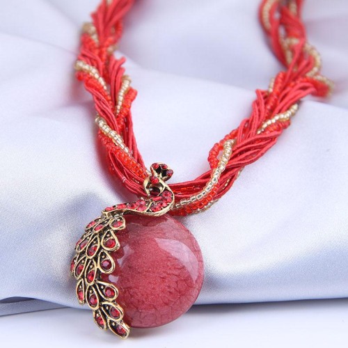 pure handmade  Bohemian style  retro peacock gem temperament lady beads  necklace