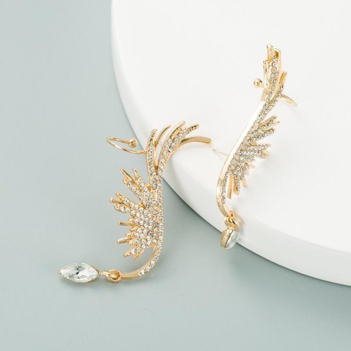 ins  occidental style personality gold angel Ear clip earrings woman Alloy embed Rhinestone ear stud