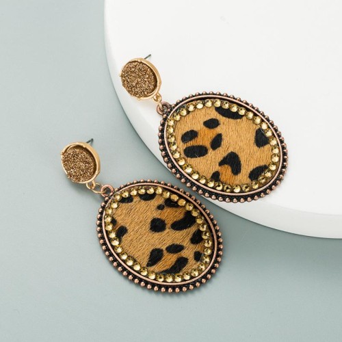 occidental styleins wind Round leather leopard earrings woman natural retro embed fully-jewelled Earring