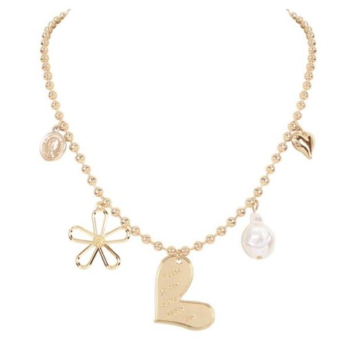 occidental style  geometry Alloy beads chain  Pearl Alloy Peach heart pendant