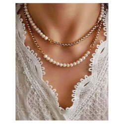 fashion Bohemian style Pearl necklace Alloy multilayer woman  occidental style