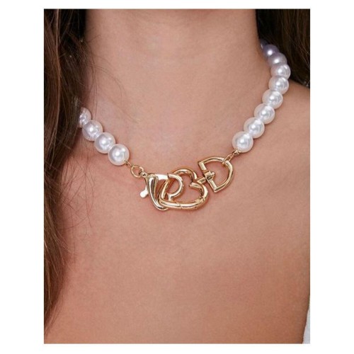 occidental style retro Alloy love pendant Pearl necklace  fashion woman temperament Street Snap