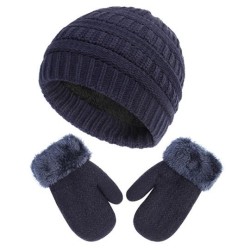 hat  occidental style sweet knitting gloves set warm velvet thick woolen child