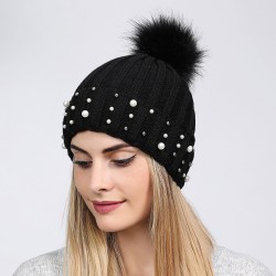  Pearl lady woolen knitting Autumn and Winter warm thick all-Purpose hat