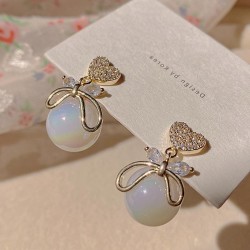  color Pearl bow earrings high temperament samll ear stud embed woman