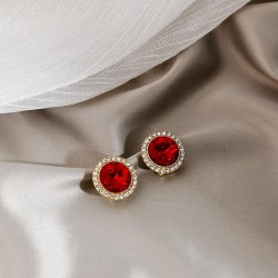 silver samll fashion style Round ear stud pure color crystal zircon brief earr..