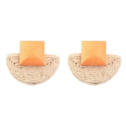 summer square half Round weave geometry earrings woman occidental style temper..