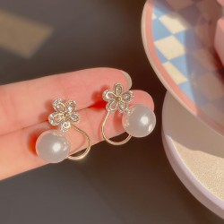  earrings samll embed zircon Pearl flowers Earring temperament summer unique e..