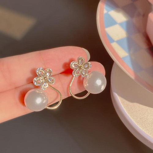  earrings samll embed zircon Pearl flowers Earring temperament summer unique ear stud