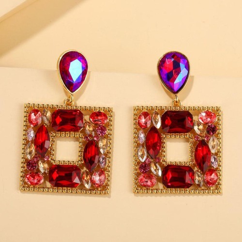 occidental style trend creative geometry exaggerating square Rhinestone earrings woman  personality crystal earri