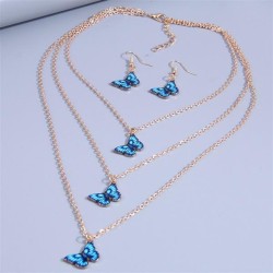 fashion Metal concise butterfly multilayer necklace earrings set