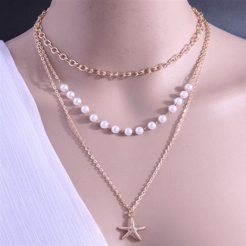 fashion Metal starfish concise multilayer necklace