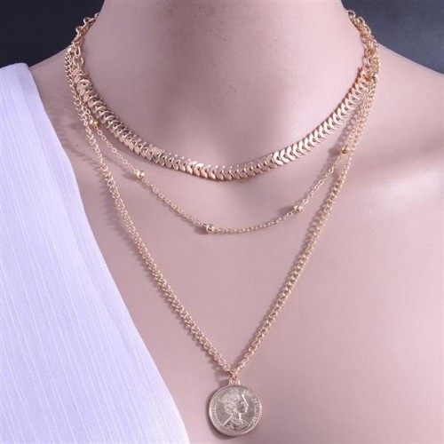fashion Metal Coin concise multilayer necklace