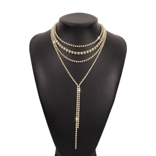 exaggerating samll fashion Rhinestone chain  multilayer tassel claw chain necklace