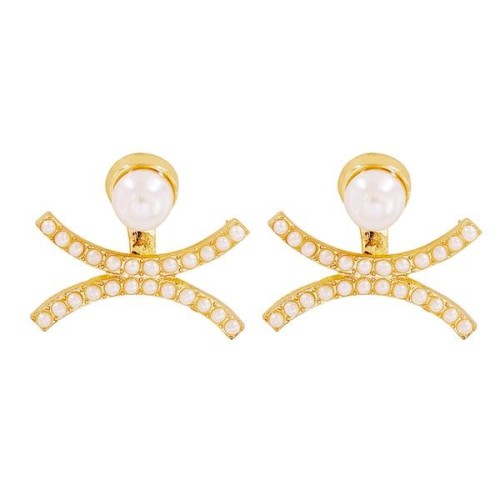 UR occidental style Alloy embed Pearl geometry ear stud creative woman samll personality