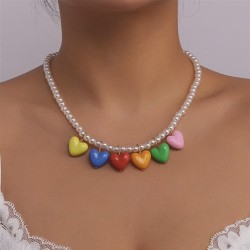 occidental style rainbow Pearl necklace  spring summer temperament samll chain..