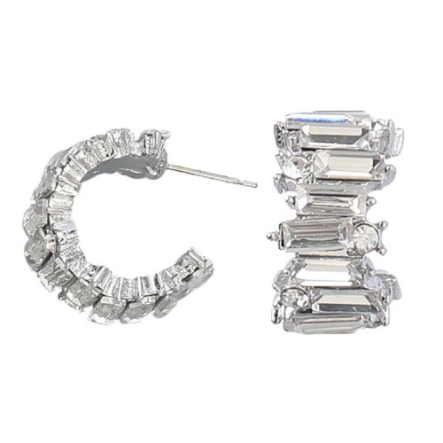 ins wind Alloy diamond long square Rhinestone Word earrings occidental style brief temperament ear studearrings