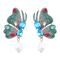 fashion colorful diamond Alloy diamond embed Pearl earring butterfly earrings ..