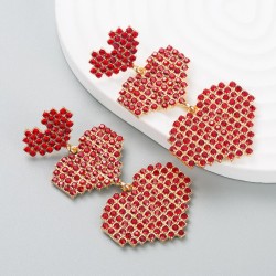 occidental style exaggerating long style heart-shaped fully-jewelled earrings ..
