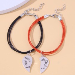 fashion concise Metal pendant black rope lovers bracelet