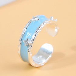 J3203 bronze fashion sweetOL concise blue flash diamond opening woman ring