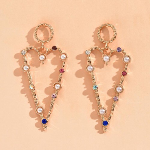 Sweet gold triangle set diamond exaggerated temperament personality earrings