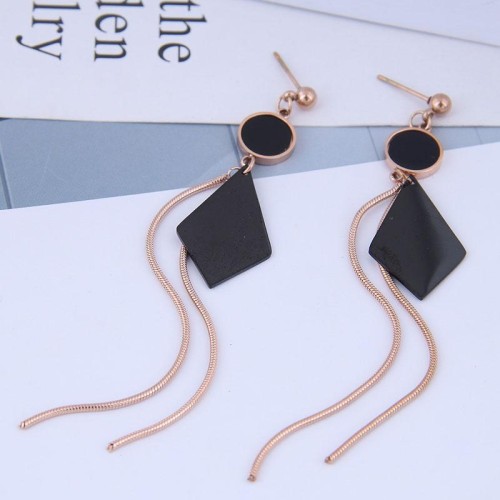 fine  occidental style fashion titanium steel ear stud  concise all-Purpose geometry rhombus tassel personality temper