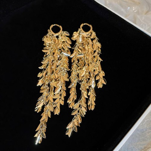 occidental style leaves tassel buckle personality temperament fashion high earrings earring Metal wind Earring 