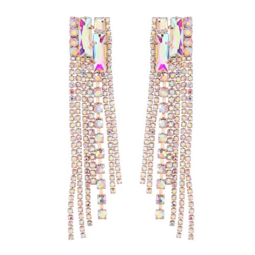 earrings occidental style exaggerating square Alloy diamond Rhinestone long style tassel earrings woman fully