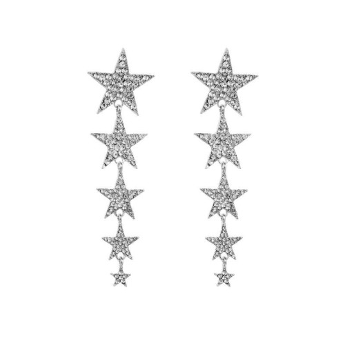 occidental style earrings multilayer embed fully-jewelled Five-pointed star long style temperament earring K