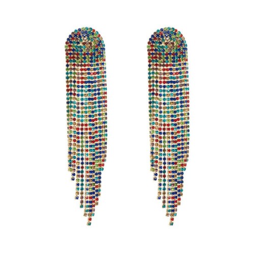 fashion super claw chain geometry Alloy diamond Rhinestone long style tassel earrings woman occidental style ex