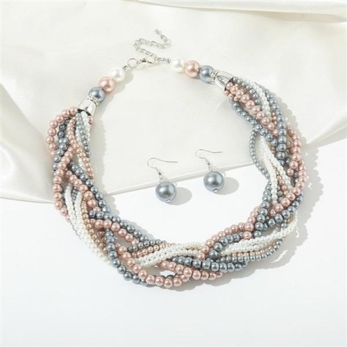  occidental style woman necklace ear stud set  multilayer twining twisted woman chain