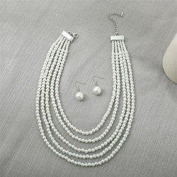 occidental style woman Pearl necklace ear stud set three color gradual change..