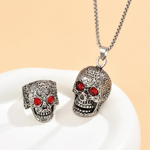 occidental style fashion retro skull concise ring necklace man set