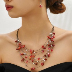 fashion concise gravel mash up multilayer temperament necklace  earrings