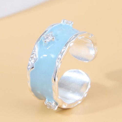 J3204 bronze fashion sweetOL concise blue flash diamond opening woman ring