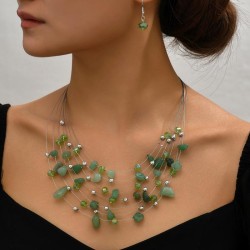 fashion concise gravel mash up multilayer temperament necklace  earrings