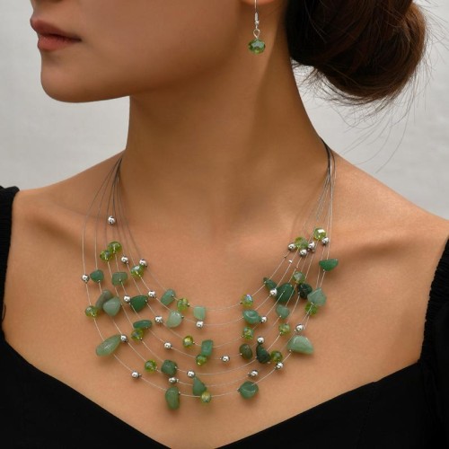 fashion concise gravel mash up multilayer temperament necklace  earrings