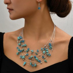 fashion concise gravel mash up multilayer temperament necklace  earrings
